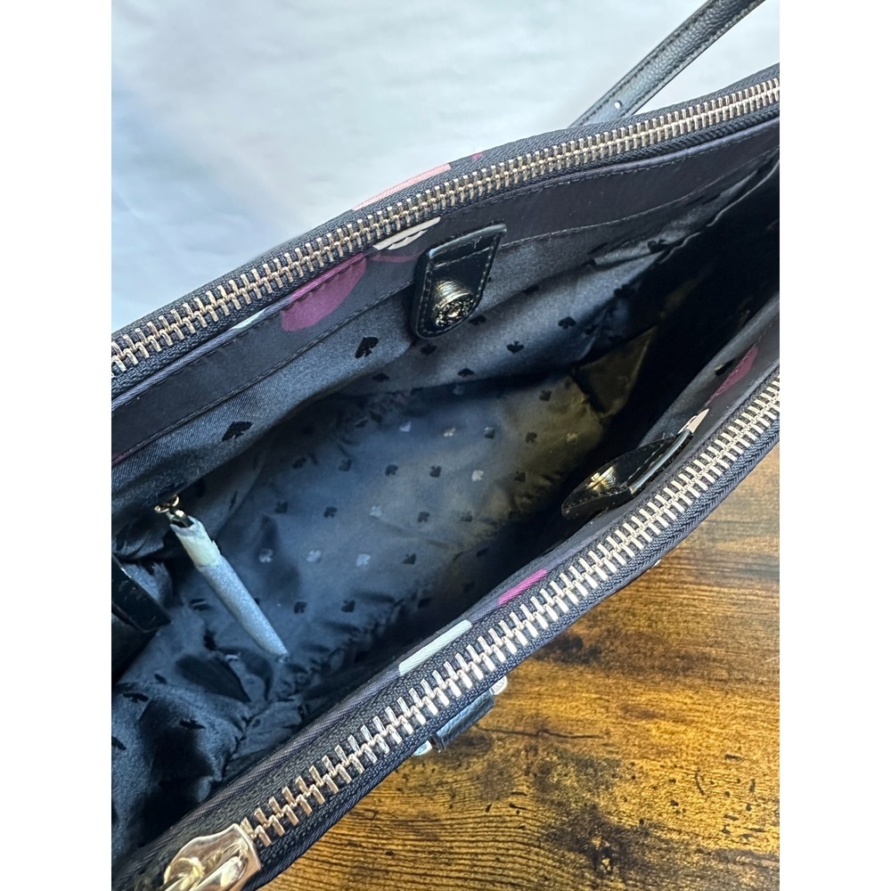 Kate Spade Dawn Dusk Buds Black Floral Nylon Satchel Tote Crossbody Bag Purse - Picture 12 of 16